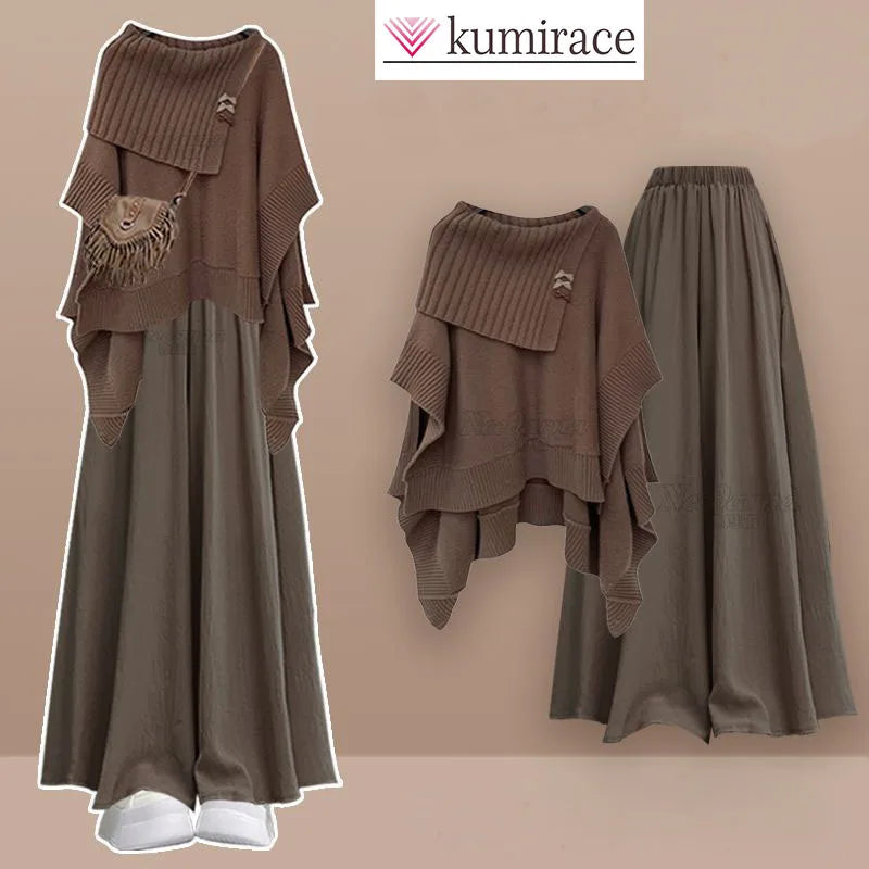 Autumn Set Women 2025 New Sweet and Fashionable Versatile Knitted Sweater Loose Slimming Half Body Skirt Pants Two-piece Set Good Vibrations