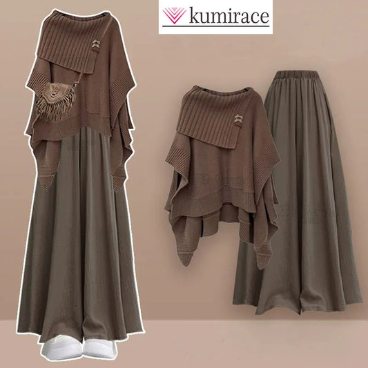 Autumn Set Women 2025 New Sweet and Fashionable Versatile Knitted Sweater Loose Slimming Half Body Skirt Pants Two-piece Set Good Vibrations
