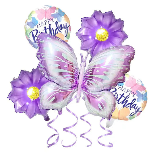 5 Pcs Butterfly Foil Balloons Set Purple Sunflower Set Baby Shower Wedding Romantic Butterfly Theme Birthday Party Decorations Good Vibrations