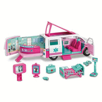 Toy Model Ambulance School Bus Puzzle Inertia Toy Car Playhouse Doctor Toy Car Model with Doll Accessories Christmas Gift Good Vibrations