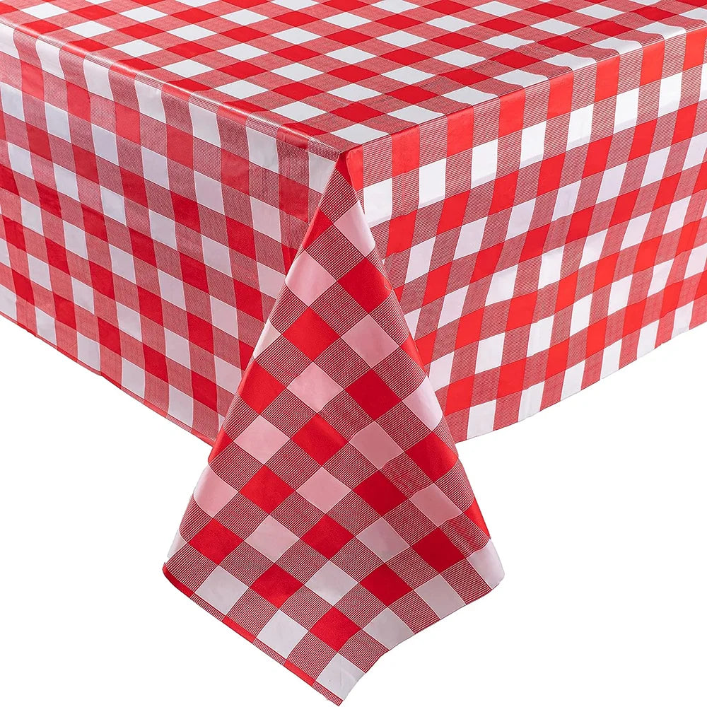 Red Black Checkered Disposable Tablecloth Wedding Birthday Party Indoor Outdoor Picnic Table Cover Plastic Waterproof Tablecloth Good Vibrations