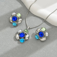 Chic Luxury Crystal Earrings Pearl Charm Rhinestone Necklace Geometric Vintage Women Jewelry Set Girls Good Vibrations