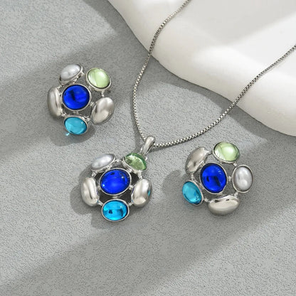 Chic Luxury Crystal Earrings Pearl Charm Rhinestone Necklace Geometric Vintage Women Jewelry Set Girls Good Vibrations
