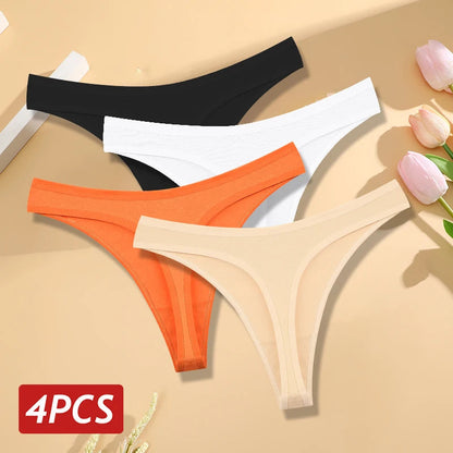 4PCS/Set Women Cotton Panties Seamless Low Rise Thongs V-Waist Solid Color Breathable Underwear Female Soft Lingerie Intimates Good Vibrations