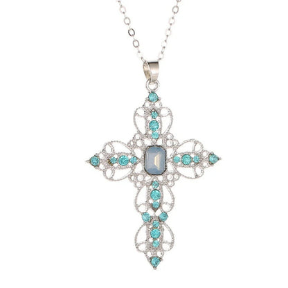 Fashion Exquisite Hollow Cross Necklace Bohemian Inlaid Rhinestones Clavicle Chain Jewelry Gifts For Women Girls Party Wearing Good Vibrations