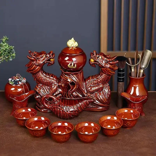 Automatic Chinese Kung Tea Fu Set, Bone Teapot China and Tea Set, Cup Travel Teapot, Holiday Gifts, High-end Good Vibrations