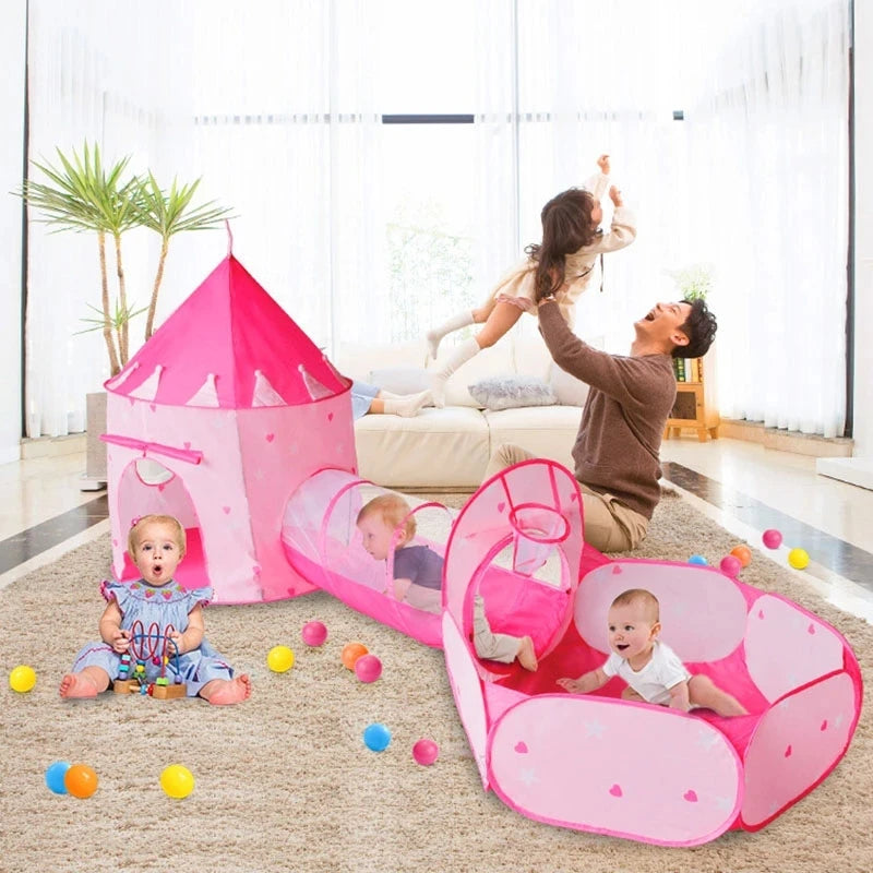 3 In 1 Kid Tent House Play Toy Tunnel Crawling Playhouse Castle Portable Children Ocean Ball Pool Pit Baby Folded Indoor Outdoor Good Vibrations
