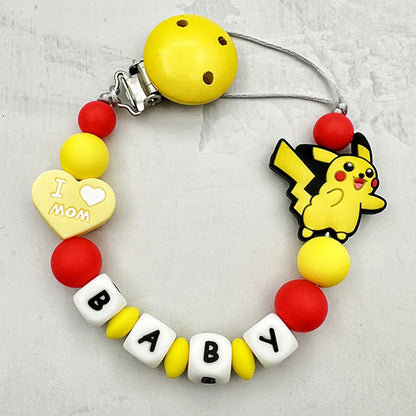 Personalized English Letters Baby Silicone Cartoon Disne Pacifier Clips Chains Holder Teether Pendants Teething Kawaii Baby Gift Good Vibrations