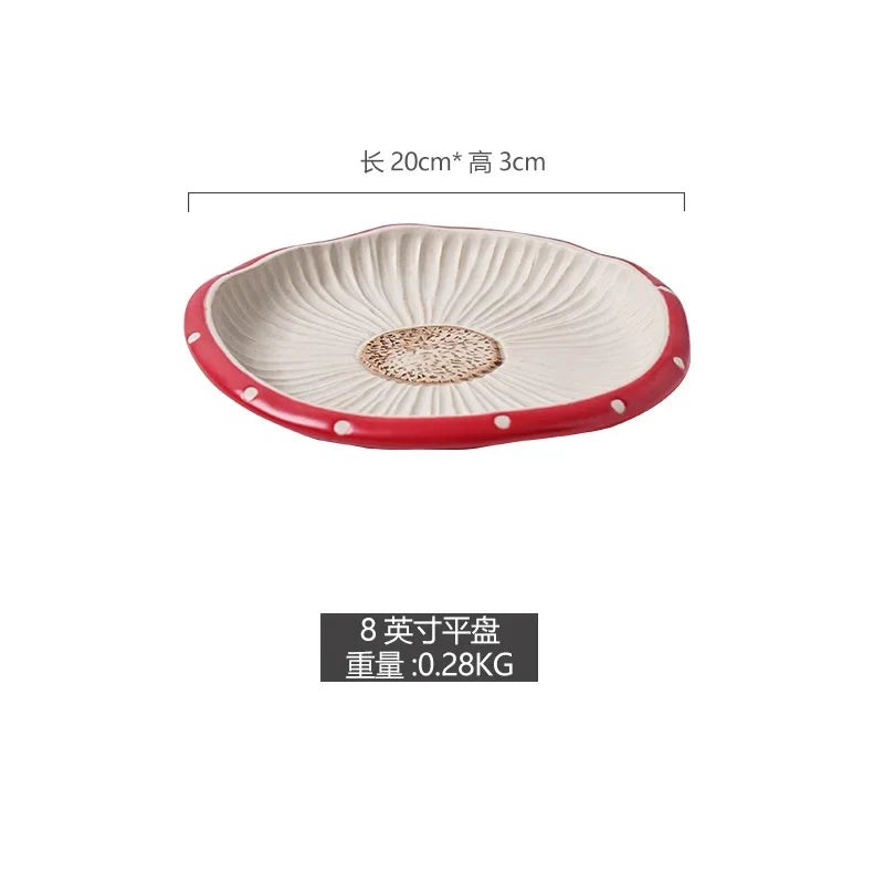 Cute Red Mushroom Ceramic Tableware Coffee Cup Afternoon Tea Set Creative Cartoon Pastry Plate Rice Bowl Salad Plate Dinner Dish Good Vibrations
