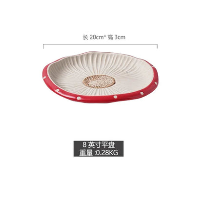 Cute Red Mushroom Ceramic Tableware Coffee Cup Afternoon Tea Set Creative Cartoon Pastry Plate Rice Bowl Salad Plate Dinner Dish Good Vibrations