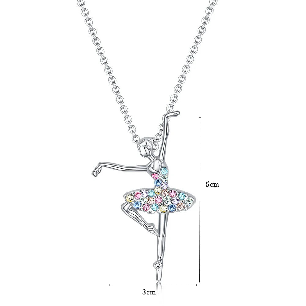 Crystal Charm Color Zircon Choker Dancing Girl Ballerina Dancer Pendant Necklace Jewelry Gift for Ballet Girls Women Good Vibrations