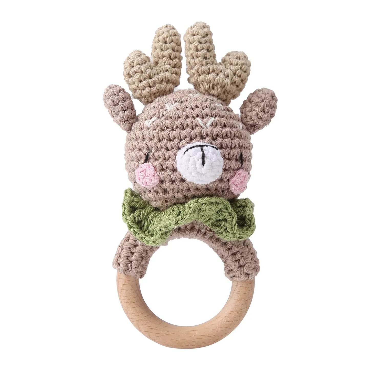 Baby Crochet Rattle Wooden Teether Toy BPA Free Wood Rodent Rabbit Rattle Baby Mobile Play Gym Newborn Educational Music Toys Good Vibrations