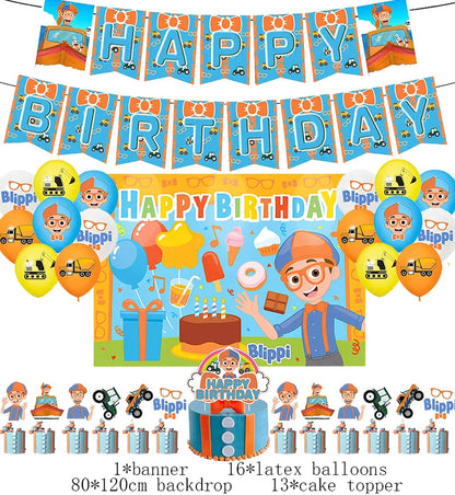 New Blippiing Birthday Party Decoration Foil Balloon Backdrop Banner Cake Topper Baby Birthday Party Supplies Good Vibrations