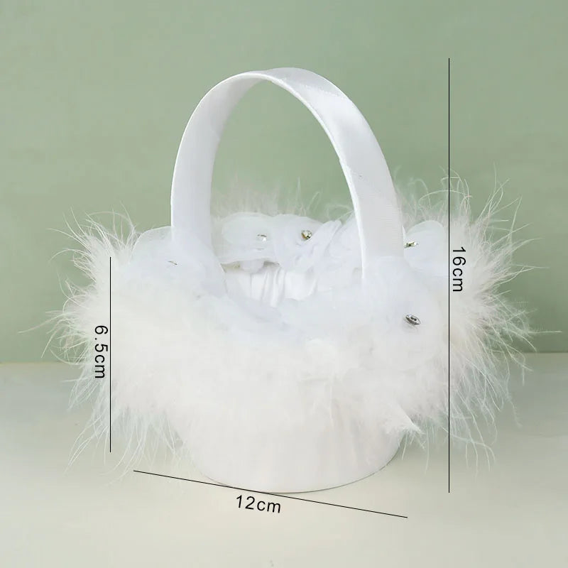 20 cm White Flower Girls Basket Silk Wedding Basket for Flower Bride/Kids Hand Held Wedding Ceremony Party Decorations Good Vibrations