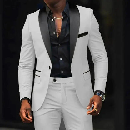 Men's New Fashion Business Casual Two-piece, Comfortable and Breathable Slim-fit Side Slit Single-button Suit Jacket+trousers Good Vibrations