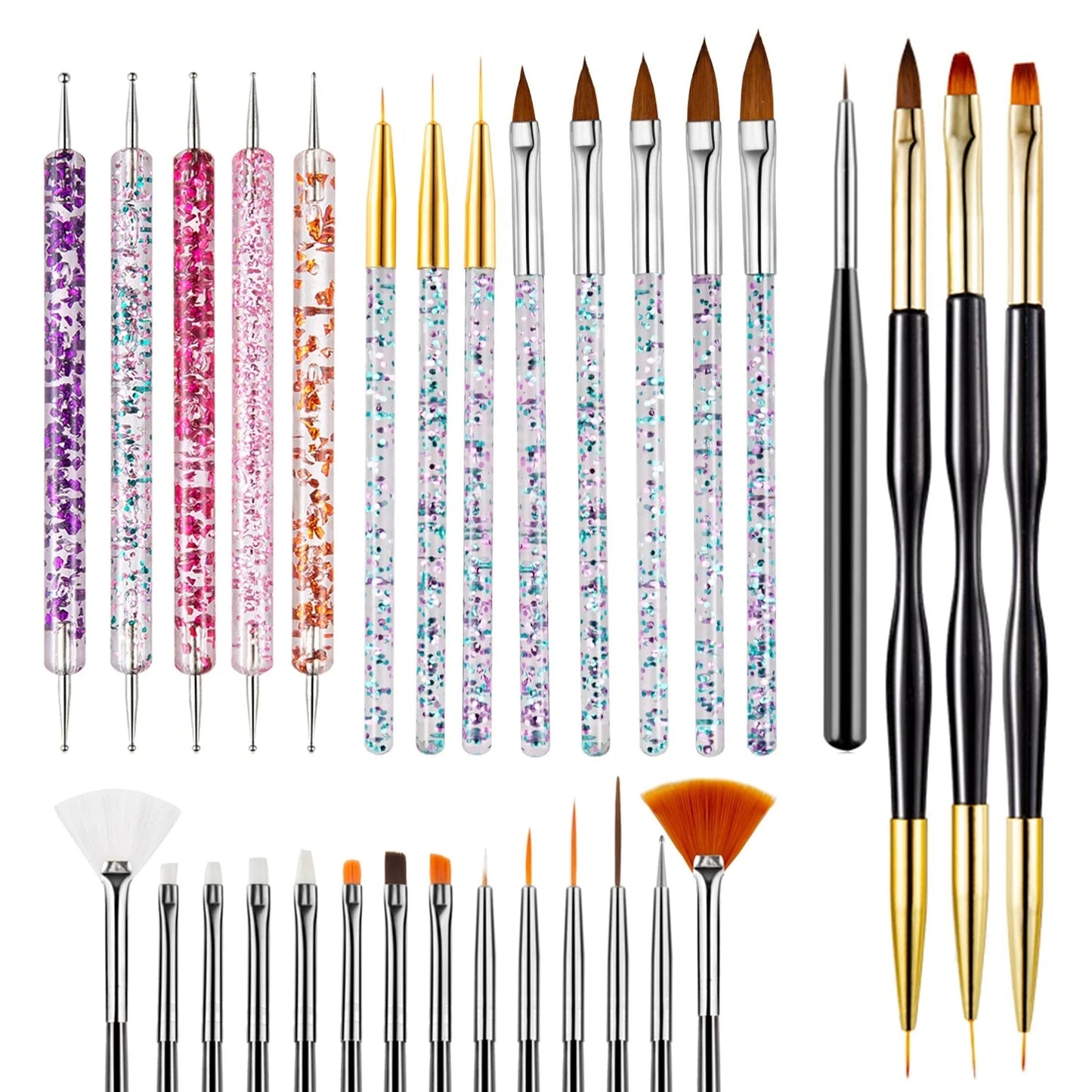6/31PCS Nail Art Brush Set Detailing Carving Dotting Dual-Head Brushes for Acrylic UV Gel Polish Manicure Tools Good Vibrations