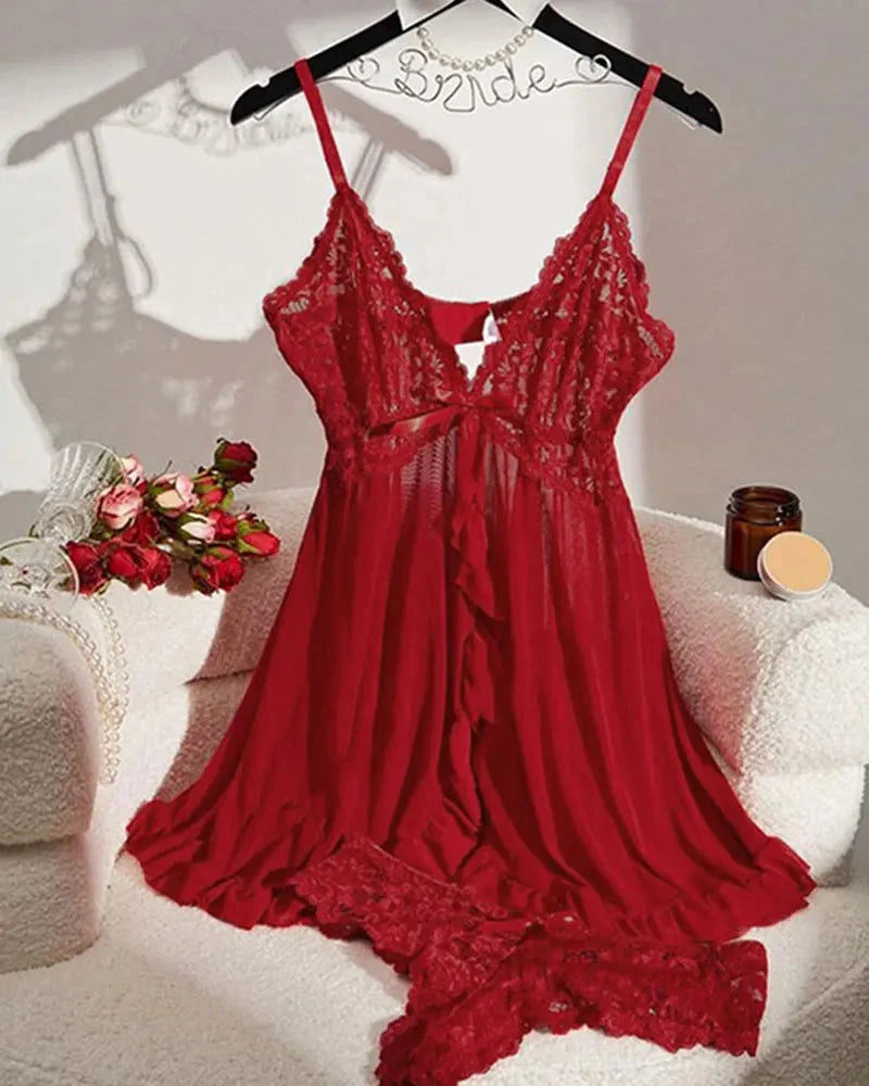 Soft Sheer Nighty Pajamas Hotselling Nightgowns Dark Green Halter Dress Women Sleepwear Sexy Bra Plus Size Nightdress Thong Sets Good Vibrations