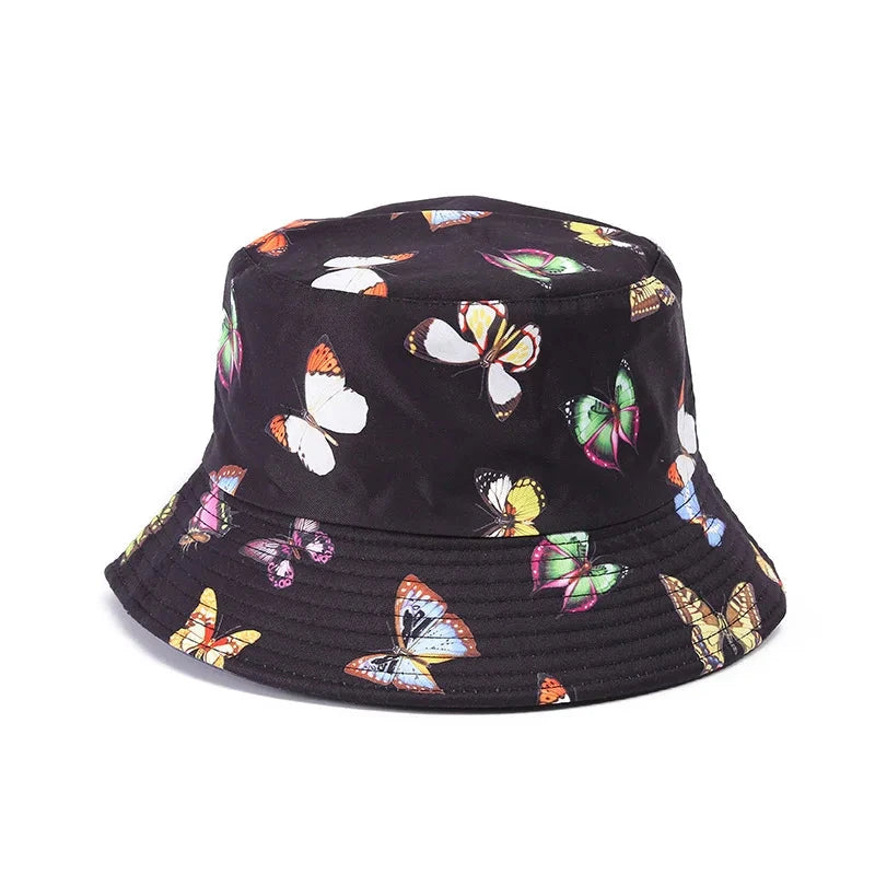 Butterfly Bucket Hat Spring Summer Hats For Women Outdoor Sun Protection Sunshade Sweet Cute Double sided Fisherman Cap Sunhat Good Vibrations