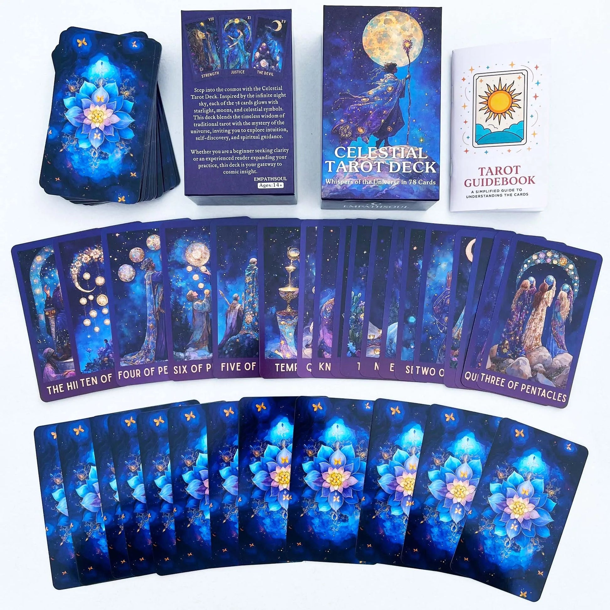 Celestial Tarot Deck, English Guidebook, Card Game, Divination and Meditation Tool, Wisdom of Traditional Tarot, 78 Cards Good Vibrations