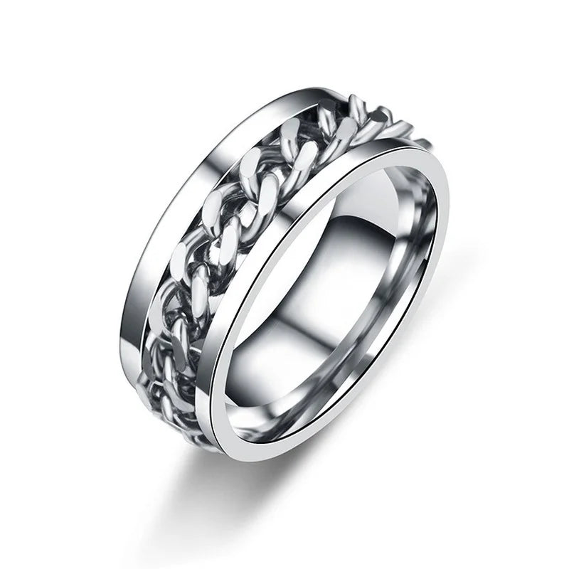 Titanium Steel Rotatable Chain Rings for Women Men Spinner Ring Decompression Multifunctional Chain Ring Bottle Opener Ring Gift Good Vibrations