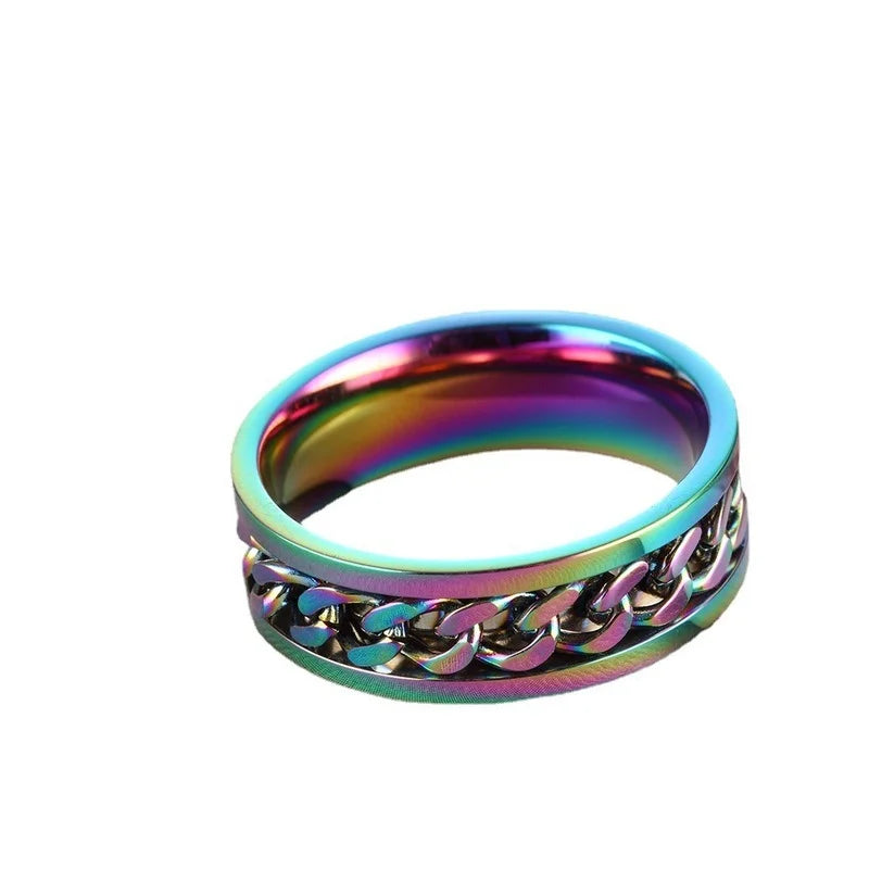 Titanium Steel Rotatable Chain Rings for Women Men Spinner Ring Decompression Multifunctional Chain Ring Bottle Opener Ring Gift Good Vibrations