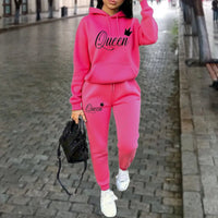 Queen Letter Graphic Print Women's Sets Hoodies Pants 2pcs Suit Autumn Winter Sports Jogging High quality Aesthetic Tracksuit Good Vibrations
