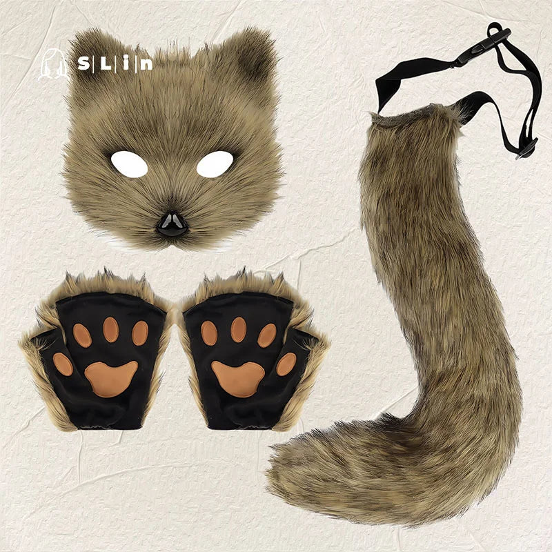 Foxes Mask+Tail +Gloves Set Halloween Cosplays Costume Accessorie Theme Party Dress Up Props Carnival Party Costumes Accessories Good Vibrations