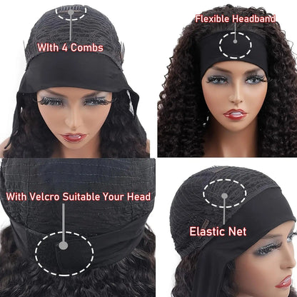 YAVIDA Curly Headband Wig Human Hair 10-24 Curly Hair Headband Wig Indian Virgin Machine Made  Human Hair Wigs With Headband Good Vibrations