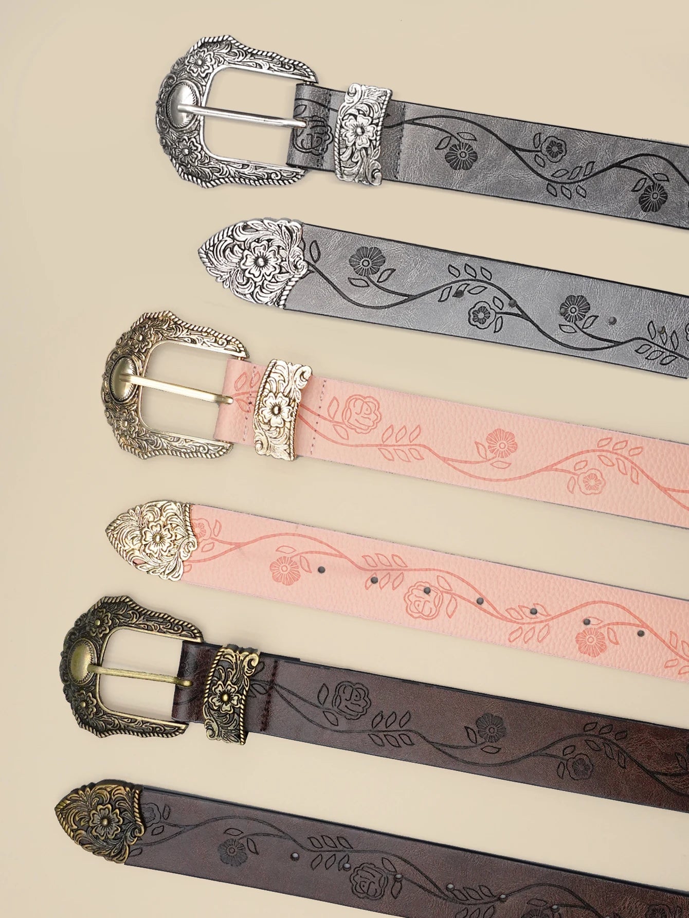 Western Style Printed Solid Color Pu Belt Buckle, Retro Casual Women's Belt, Classic Jeans Decorative Belt Good Vibrations