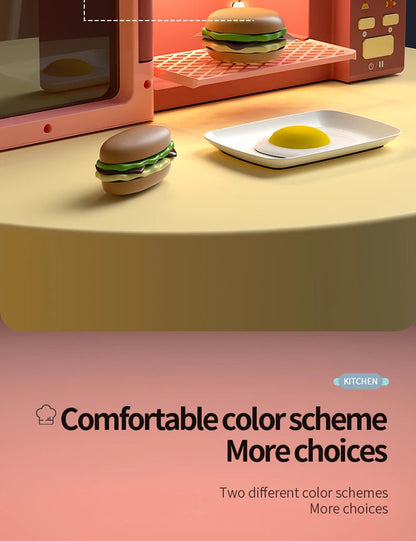 Toy Microwave Oven Playset with Light and Sound, Toy kitchen Appliances for Kids, Play kitchen accessories and Toy Food for Kids Good Vibrations