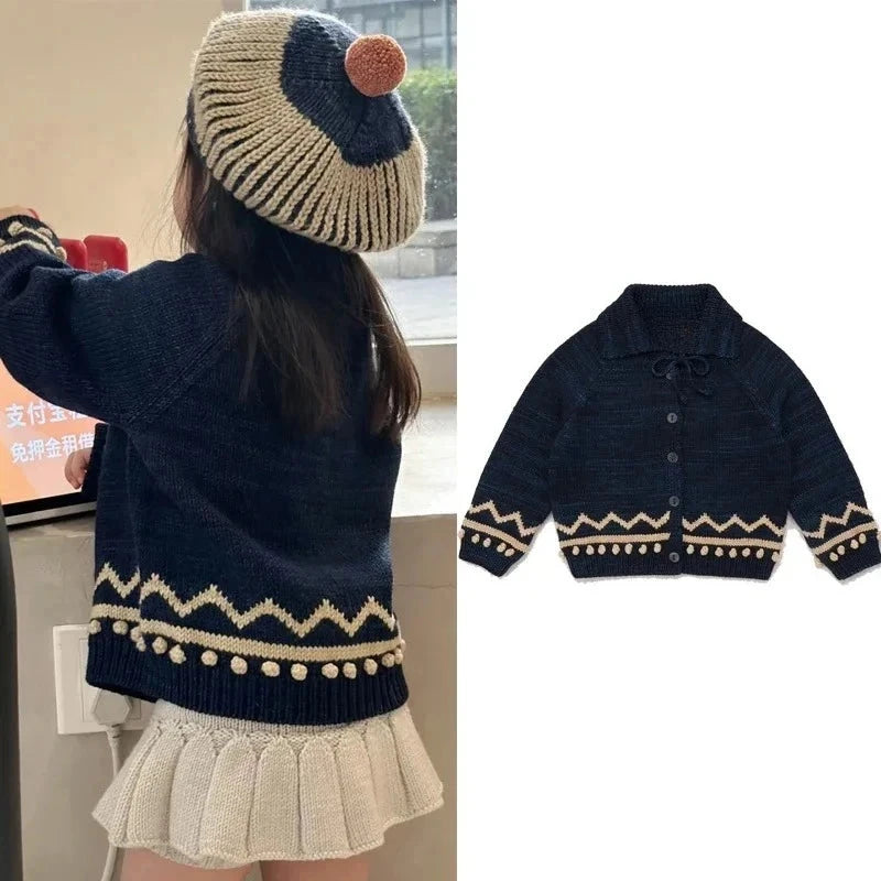 Knitted Sweater MF Brand 2025 New Winter Kids Sweaters for Girls Cute Knit Cardigan Baby Sets Children Cotton Outwear Clothing Good Vibrations