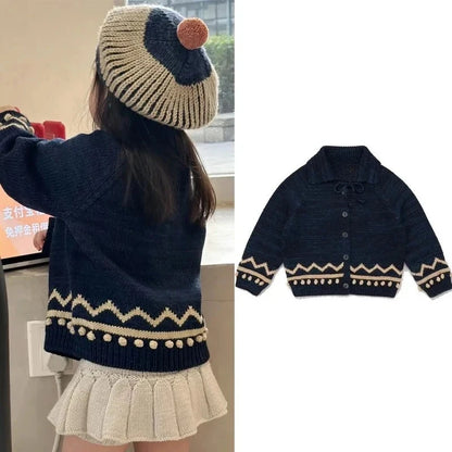 Knitted Sweater MF Brand 2025 New Winter Kids Sweaters for Girls Cute Knit Cardigan Baby Sets Children Cotton Outwear Clothing Good Vibrations