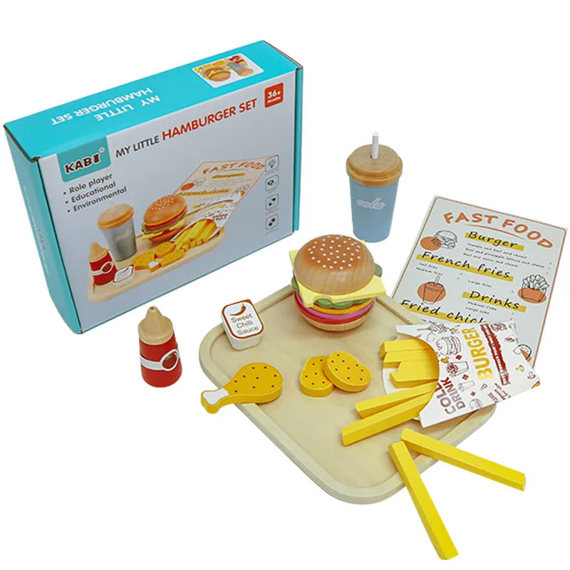 Wooden Play Food Toy Pretend Play Kitchen Accessories Fast Food Hamburger Set Early Educational Montessori Toys For Kids Gifts Good Vibrations