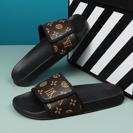 Men's Genuine Leather Sandals Comfortable Man Sandal House Slippers Man Summer Shoes Sale Genuine Mens Slipper Flip Flop Slides Good Vibrations