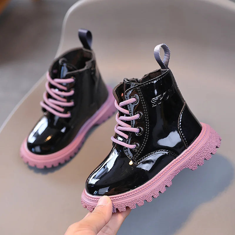Children's Boots Boys Girls Single Boots Solid Color England Style Children Boy Girls Shoes Kids Fashion Shiny Small Short Boots Good Vibrations