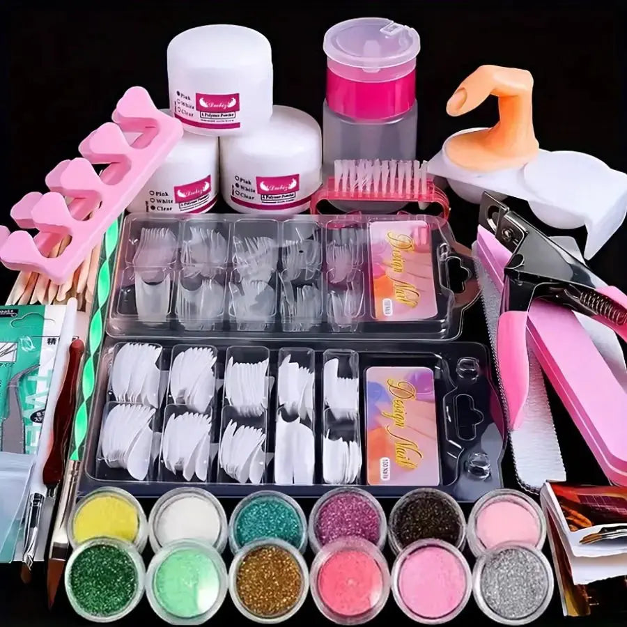 Acrylic Nail Kit for Beginners 12 Color Glitter Acrylic Powder White Clear Pink Acrylic Powder Nails Extension Professional Nail Good Vibrations