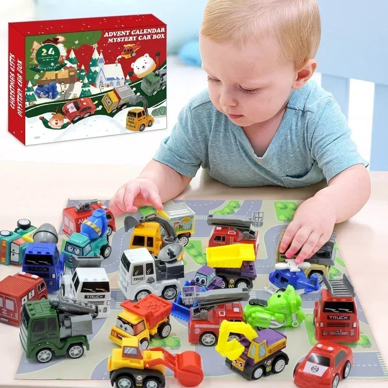 Christmas Advent Calendar Car Toys Military Engineering Fire Truck Car 24 Days Countdown Calendar Gift Box for Kids Xmas Gift Good Vibrations