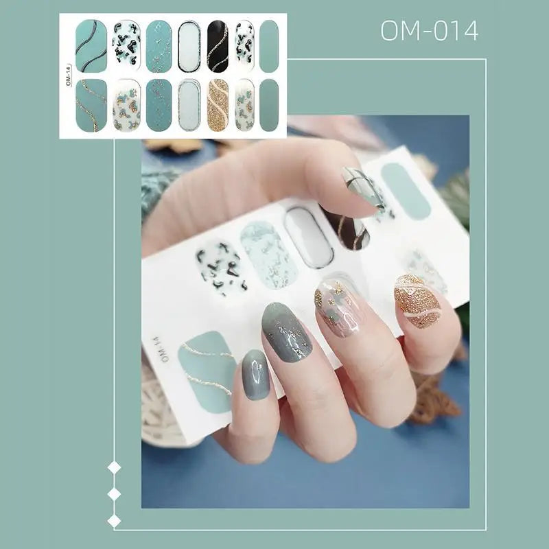 14 Strips Leopard Print Semi-Cured Gel Nail Decals 3D Gradient Waterproof Full Cover Flakes Nail Sticker DIY Adhesive Nail Wraps Good Vibrations
