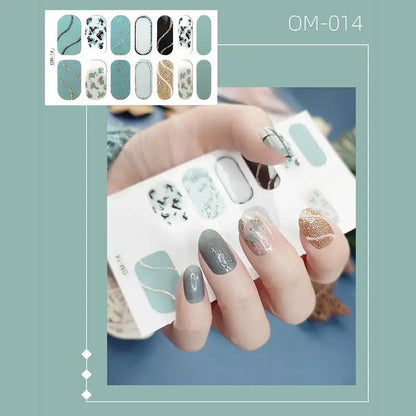 14 Strips Leopard Print Semi-Cured Gel Nail Decals 3D Gradient Waterproof Full Cover Flakes Nail Sticker DIY Adhesive Nail Wraps Good Vibrations