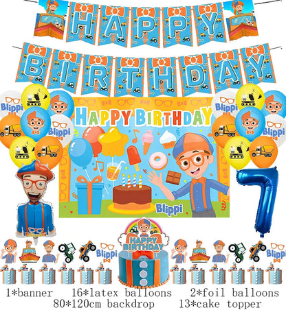 New Blippiing Birthday Party Decoration Foil Balloon Backdrop Banner Cake Topper Baby Birthday Party Supplies Good Vibrations