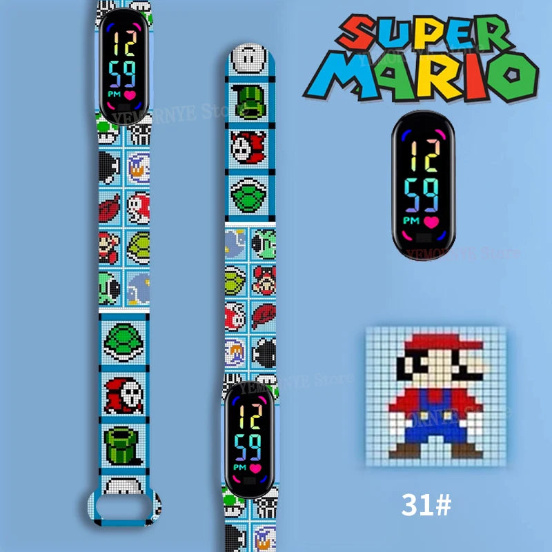 Mario Bros Children's Watches Action Figures Luigi Princess Peach Yoshi Bowser kids Sport Wristband Waterproof Digital Watch Toy Good Vibrations