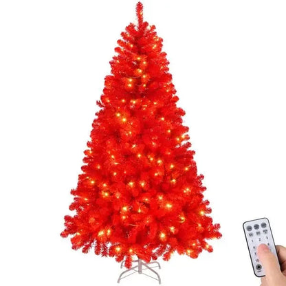 6 FT Pre-Lit Artificial Christmas Tree Hinged Pine Tree 800 Branch Tips 300 Remote Control Lights for Holiday Party Office Good Vibrations