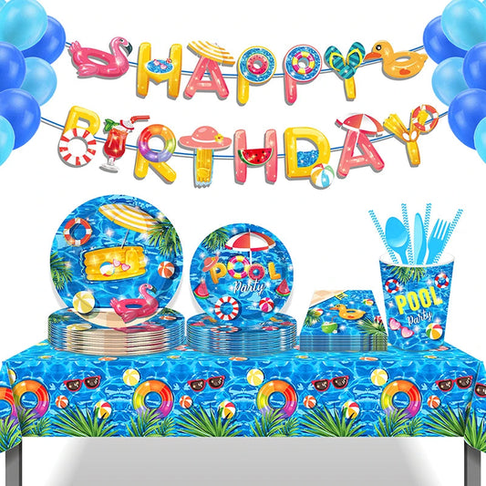 Tropical Party Disposable Tableware Set Plates Cups Napkins Hawaiian Birthday Party Supplies Summer Pool Aloha Luau Party Decor Good Vibrations