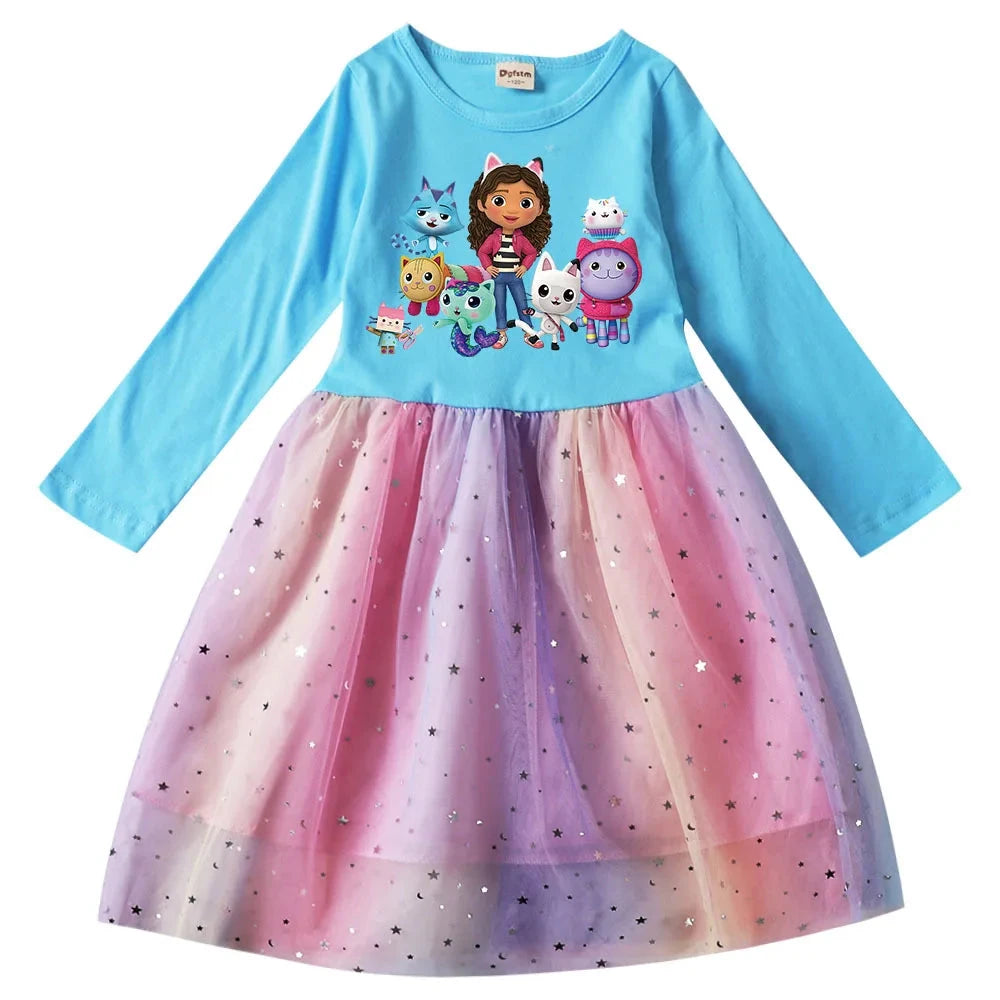 Gabbys Dolhouse Dress Kids Gaby Chat Clothes Baby Girls Long Sleeve Casual Dresses Wedding Party Sequin Birthday Gifts Vestidos Good Vibrations
