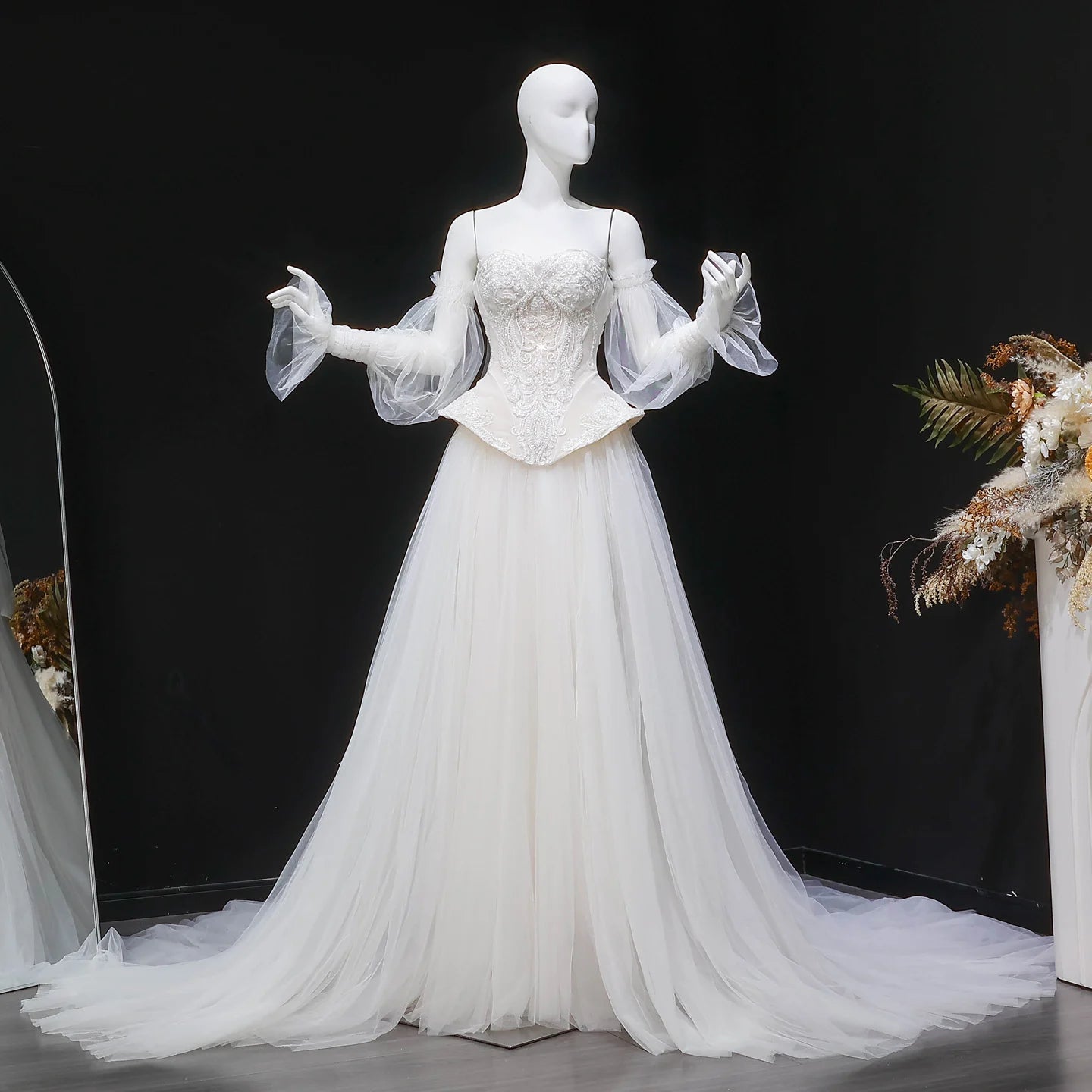 Sharon Said High Quality Boho Tulle Off White Wedding Dress 2026 Puff Sleeve Sweep Train Princess Bride Gowns SW126 Customized Good Vibrations
