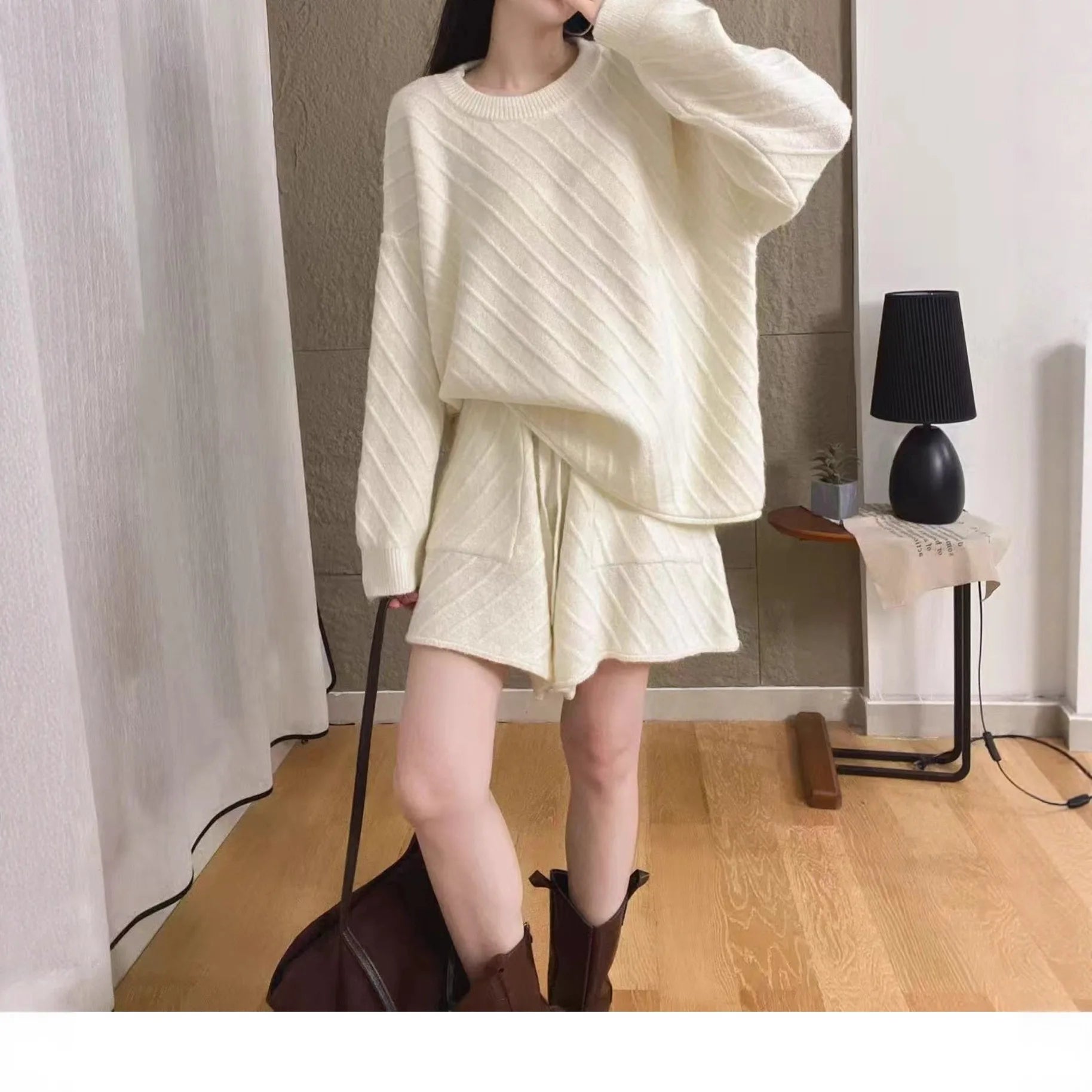 2025 New Sweater Set for Women Autumn Knitted Top and Skirt Fashion Loose Two-Piece Set Good Vibrations