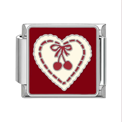Cute Bow Knot Heart Cherry Sweet Pink Red Italian Charm Links Fit 9mm Bracelet Stainless Steel Women Jewelry DIY Making Gifts Good Vibrations Adult Super Store