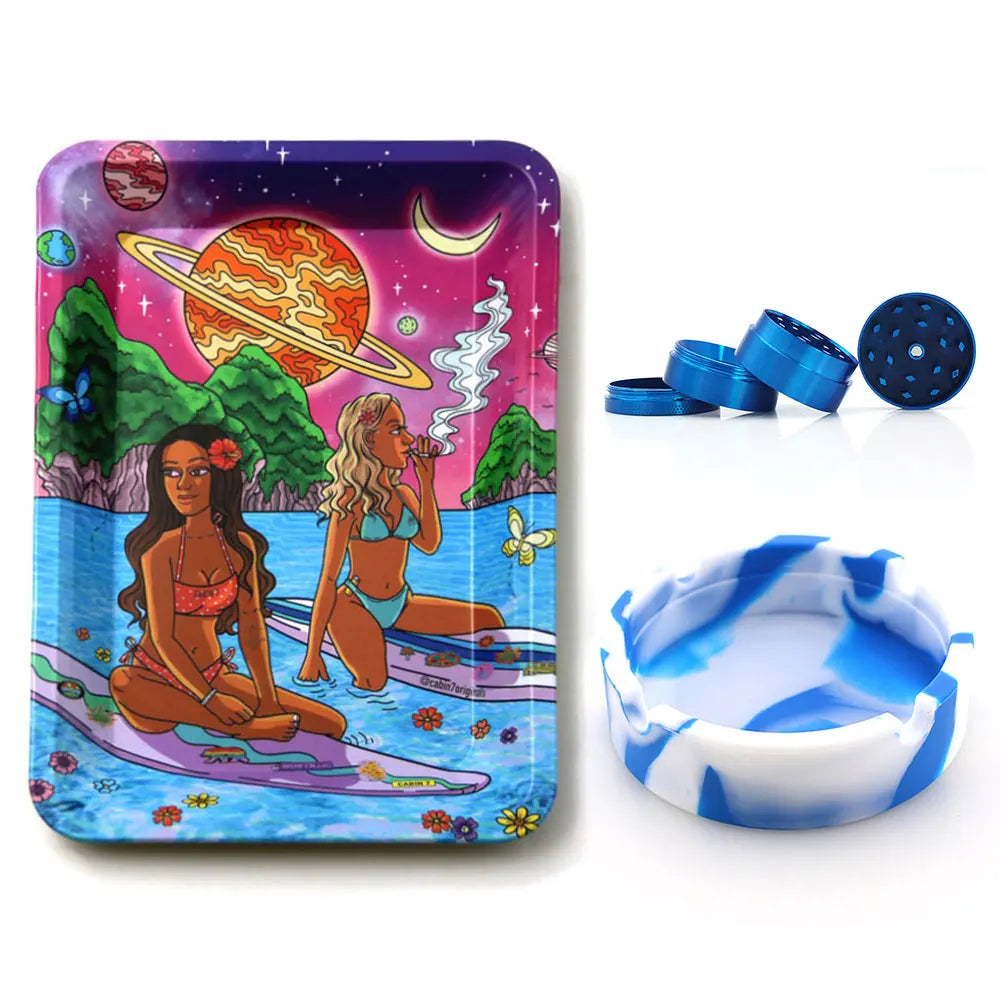 18cmx12.5cm Herb Tobacco Rolling Tray Set Silicone Ashtray Ash Tray 40mm Metal Herbal Grinder Kit Smoking Accessories Good Vibrations Adult Super Store