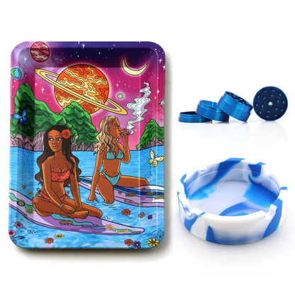18cmx12.5cm Herb Tobacco Rolling Tray Set Silicone Ashtray Ash Tray 40mm Metal Herbal Grinder Kit Smoking Accessories Good Vibrations Adult Super Store