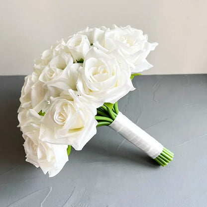 Bride Bridesmaids Bouquet Wedding Flowers Accessories Boutonniere Men White Silk Roses Artificial Bridal Bouquet Centrepiece Good Vibrations